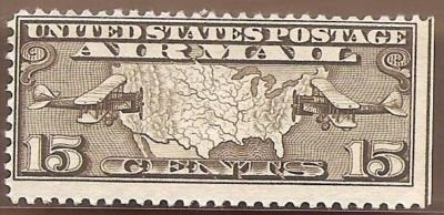 Map Of US And Two Mail Planes Single 15c Postage Stamps - Sc C8 - MNH,OG