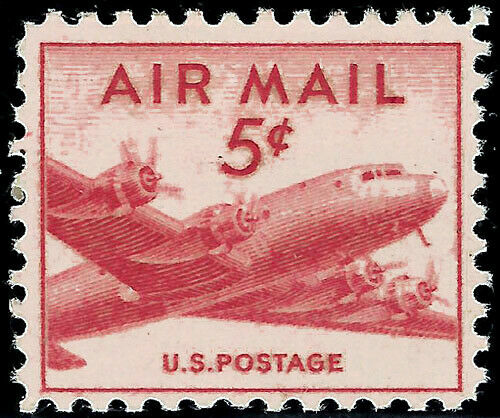 1947 Airmail DC-4 Skymaster Single 5c Postage Stamp - MNH, OG - Scott# C33 - DS177