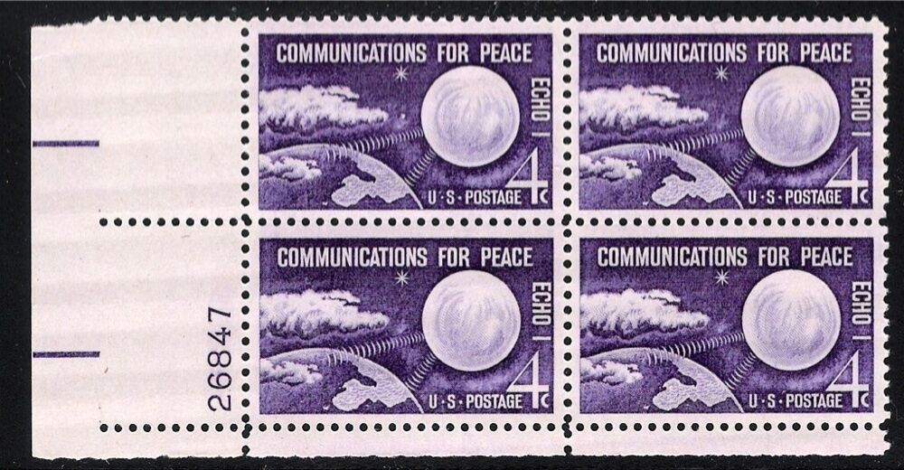 1960 Communications For Peace - Echo 1 Plate Block Of 4 4c Postage Stamps - Scott -1173 - MNH, OG - CX667