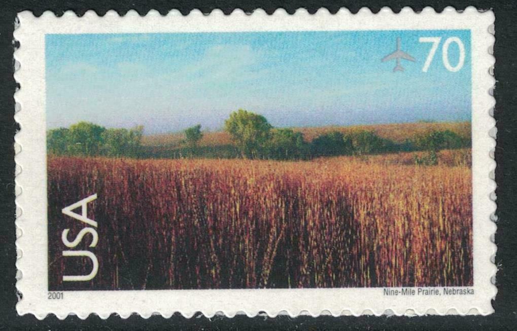 2001 Nine-Mile Prairie, Nebraska Single 70c Postage Stamp - Scott C136 - DM167a
