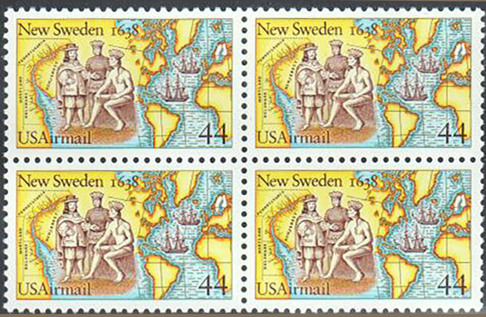 1988 Settling Of New Sweden Airmail Block Of 4 44c Postage Stamps - MNH, OG - Scott C117 - BC49