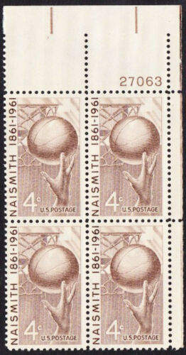 1961 Naismith Basketball Creator Plate Block Of 4 4c Postage Stamps - Scott 1189 - MNH, OG - CX499