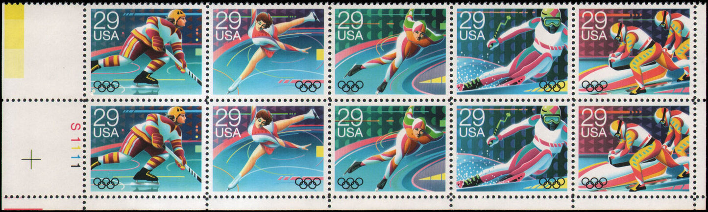 1992 Winter Olympics Plate Block Of 10 29c Postage Stamps - MNH, OG - Scott 2615