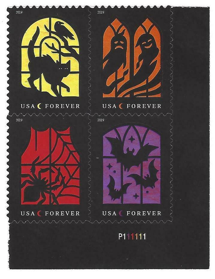 Spooky Silhouettes Plate Block of 4 "Forever" Postage Stamps - MNH, OG - Scott 5420-5423