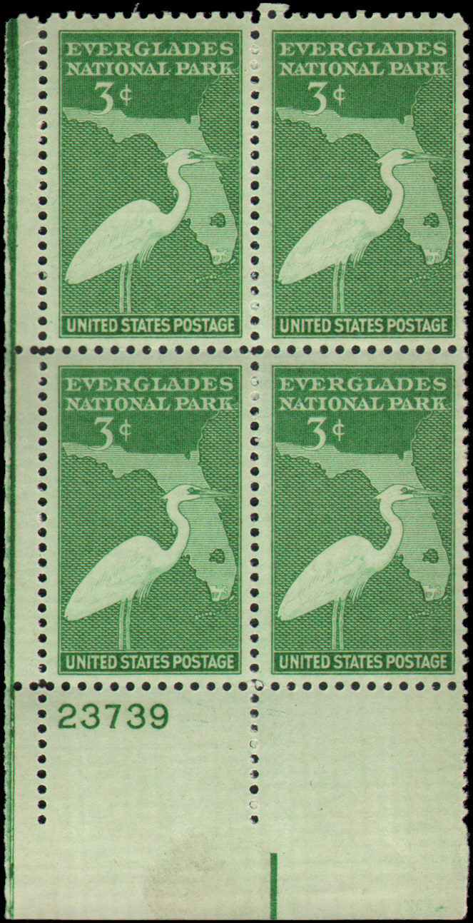 1947 Florida Everglades National Park Plate Block of 4 3c Postage Stamps - Scott 952 - MNH, OG - CX504