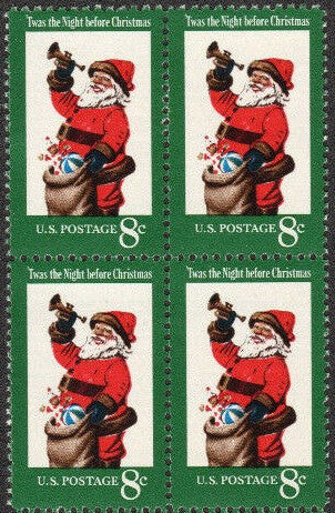 1972 Christmas Santa Block Of 4 8c Postage Stamps Scott 1472 - MNH - CW425a