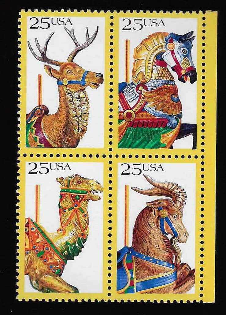 1988 Carousel Animals Block Of 4 25c Postage Stamps - Scott 2390-2393 - MNH, OG - CW324