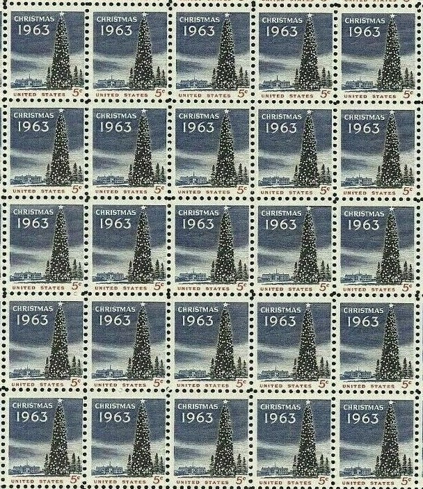 1963 White House Christmas Tree Set Of 25 5c Postage Stamps For Holiday Mailings - Scott 1240 - DS171a