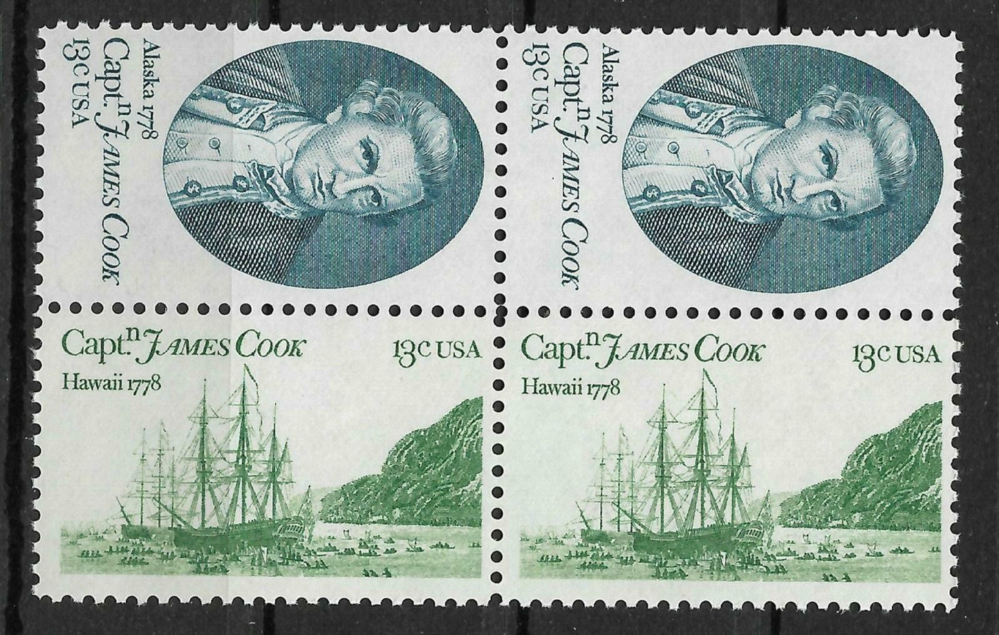 1978 Captain James Cook Block Of 4 13c Postage Stamps - MNH, OG - Scott 1732, 1733 - CX336a