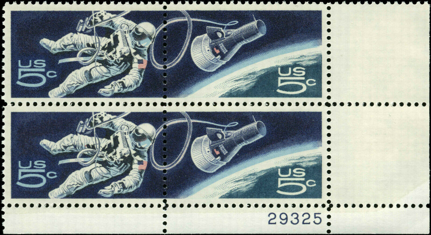 1967 - Astronaut & Space Ship Plate Block Of 4 5c Postage Stamps - Scott 1331, 1332 - MNH, OG - CX484