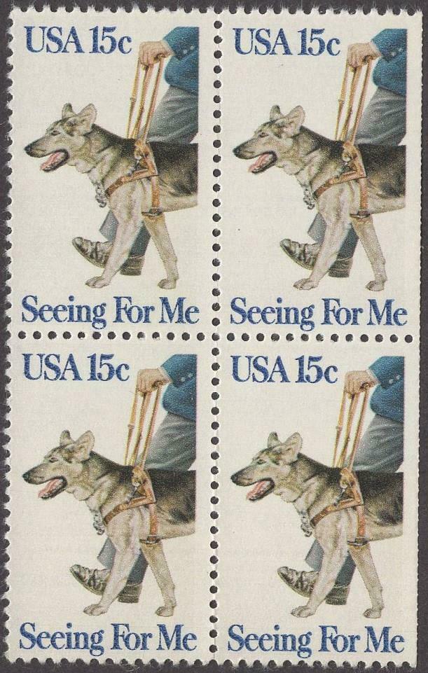 1979 Seeing For Me Dog Block of 4 15c Postage Stamps - MNH, OG - Scott 1787