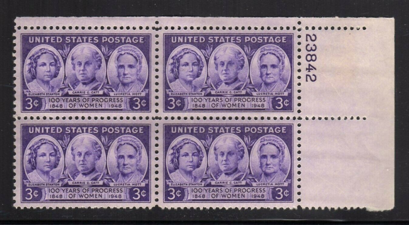 1948 Progress Of Women Plate Block of 4 3c Postage Stamps - MNH, OG - Scott 959- CX930