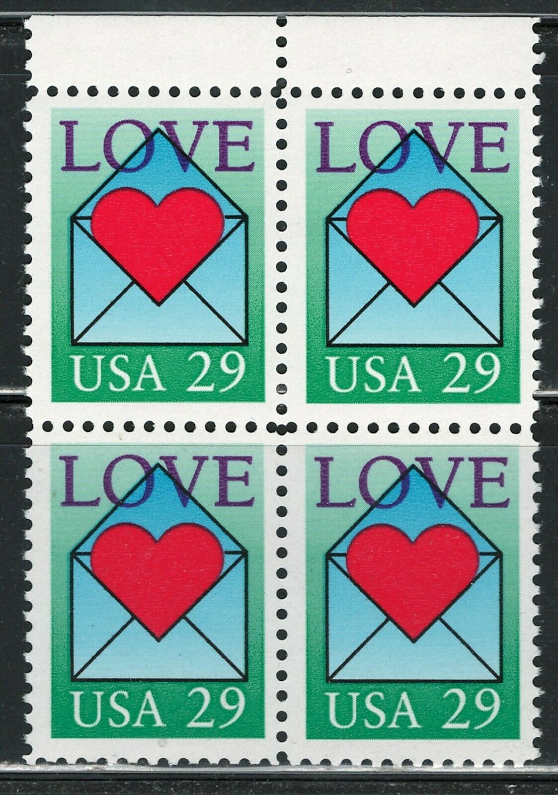 1992 USA Love Letter Plate Block Of 4 29c Postage Stamps - MNH, OG - Scott 2618 - CX387