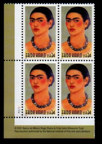 2001 Frida Kahlo Plate Block 4 34c Postage Stamps - MNH, OG - Scott 3509 - CW346