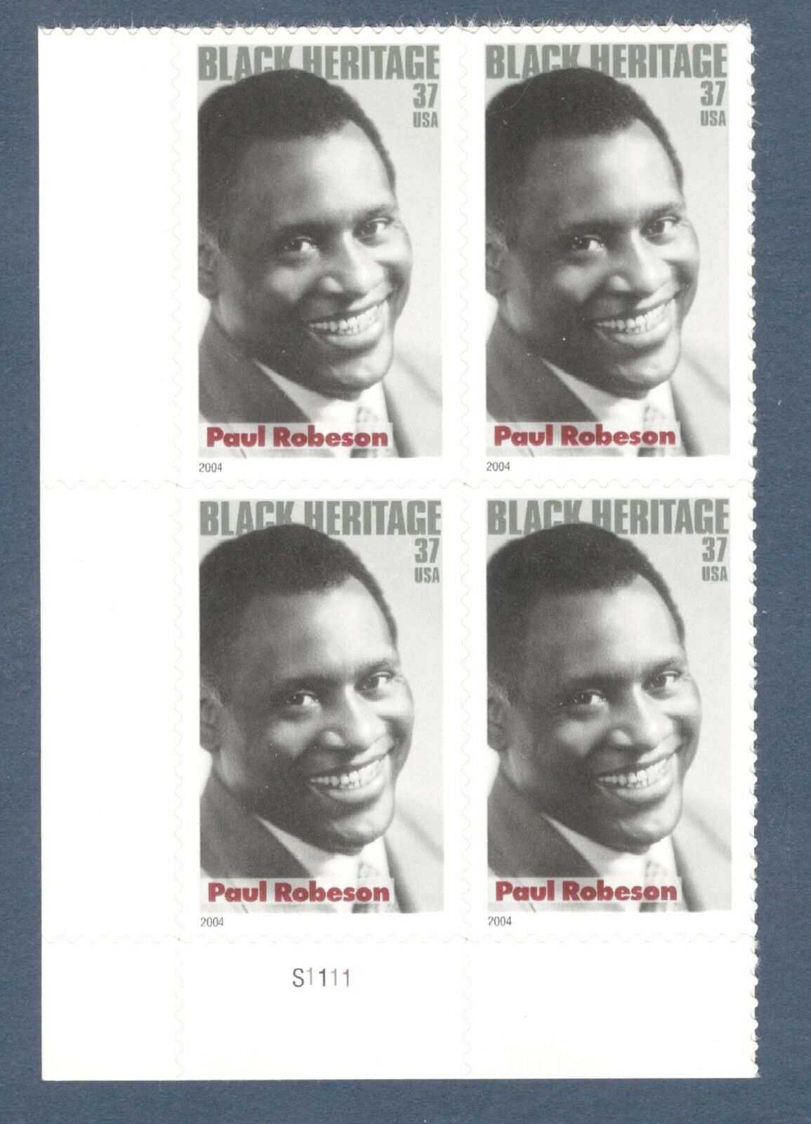 2004 - Paul Robeson Plate Block Of 4 37c Postage Stamps - Scott - 3834 - MNH, OG - CX845