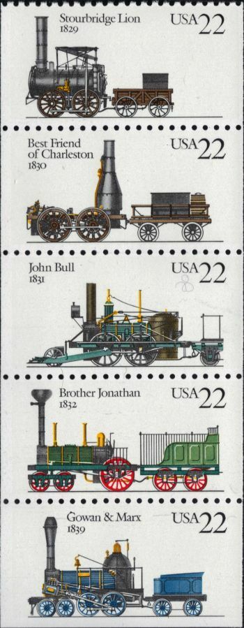 1987 Steam Locomotives Train Stourbridge Lion, etc. Pane Of 5 22c Stamps - MNH - Scott 2362-2366 - CX410