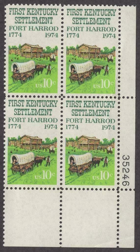 1974 1st Kentucky Settlement Ft Harrod Plate Block Of 4 10c Postage Stamps - Scott 1542 - MNH, OG - CW8a