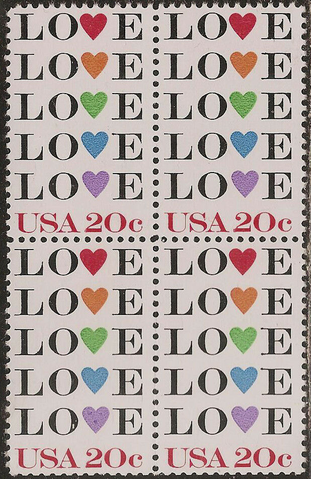 1984 Love Block of 4 20c Postage Stamps - MNH, OG - Scott 2072