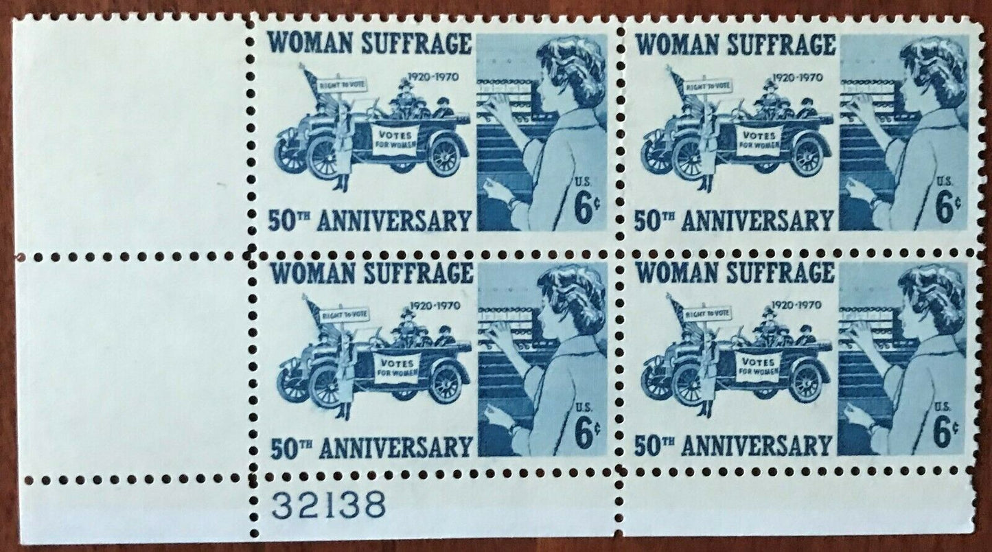 1970 - Woman - Women Suffrage Vote Plate Block Of 4 6c Postage Stamps - Scott 1406 - MNH, OG - CX519