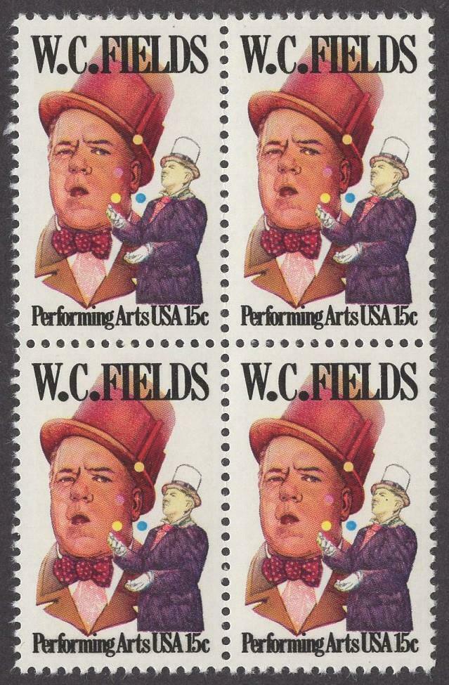 1980 WC Fields Performing Arts Block Of 4 15c Postage Stamps - Scott 1803 - MNH, OG - CW24b