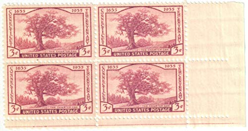 1935 Connecticut Tercentenary Block of 4 3c Postage Stamps - Scott 772 - MNH,OG