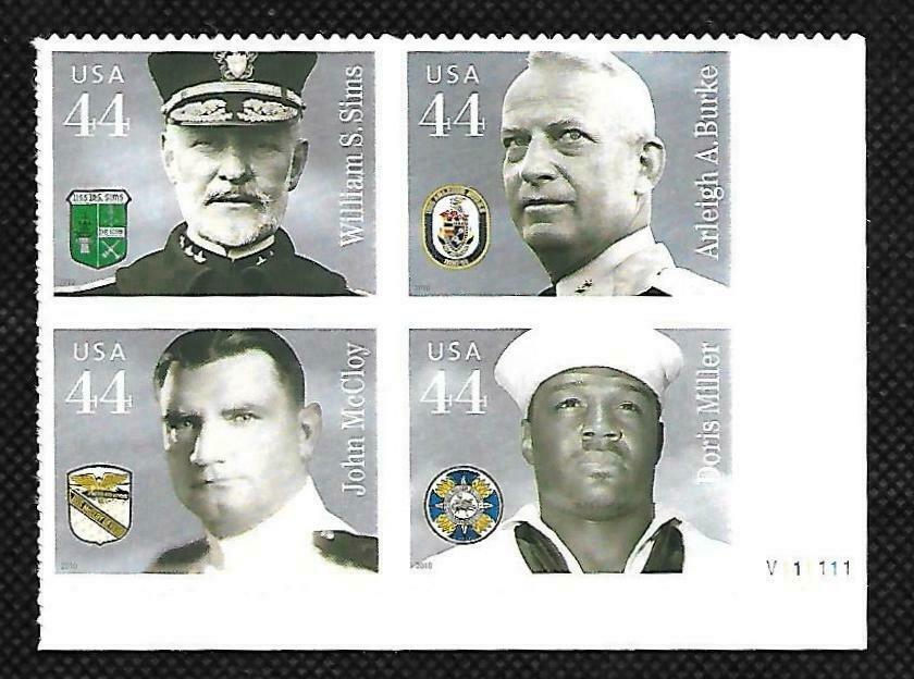 2010 Distinguished Sailors Plate Block of 4 44c Postage Stamps - MNH, OG - Scott 4440-4443