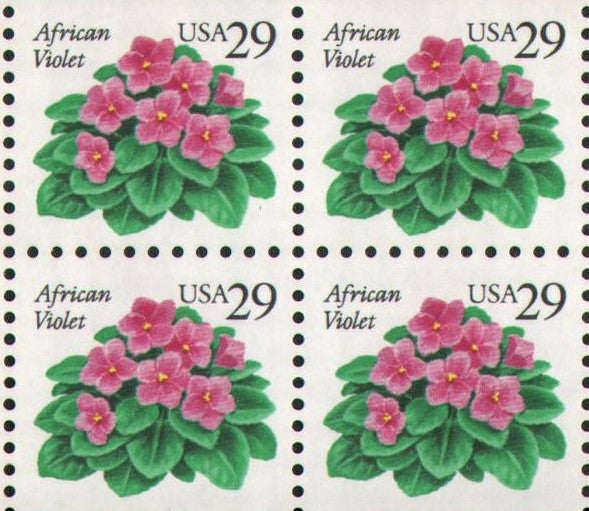 1991-95 African Violets Partial Booklet Pane Of 4 29c Postage Stamps - Scott 2486 - MNH, OG - CX646a