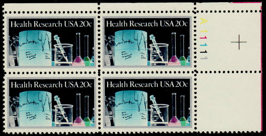 1984 Health Research Plate Block Of 4 20c Postage Stamps - Scott 2087 - MNH, OG -CW33a