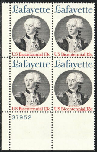 1977 Lafayette Bicentennial Plate Block Of 4 13c Postage Stamps - MNH, OG - Scott 1716 - CX339