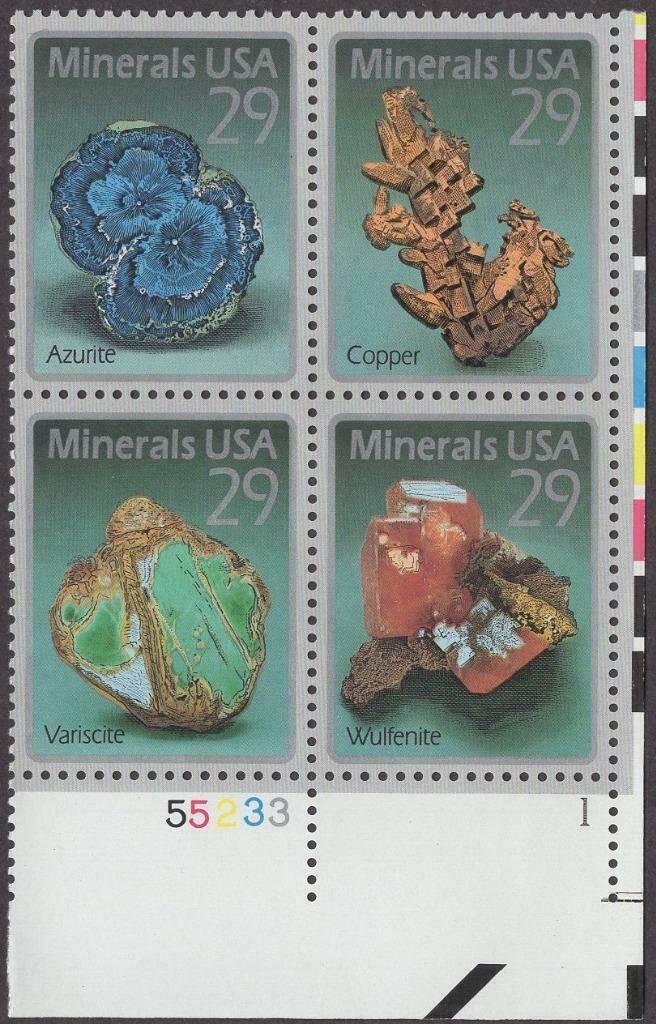 1992 Minerals Plate Block of 4 29c Postage Stamps - MNH, OG - Scott 2700-2703