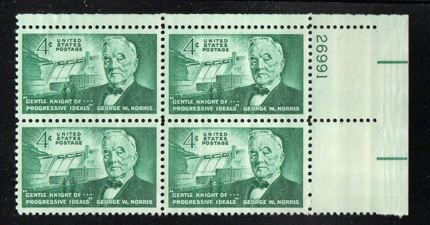 1961 George W. Norris Plate Block Of 4 4c Postage Stamps - Scott 1184 - MNH, OG - CX597