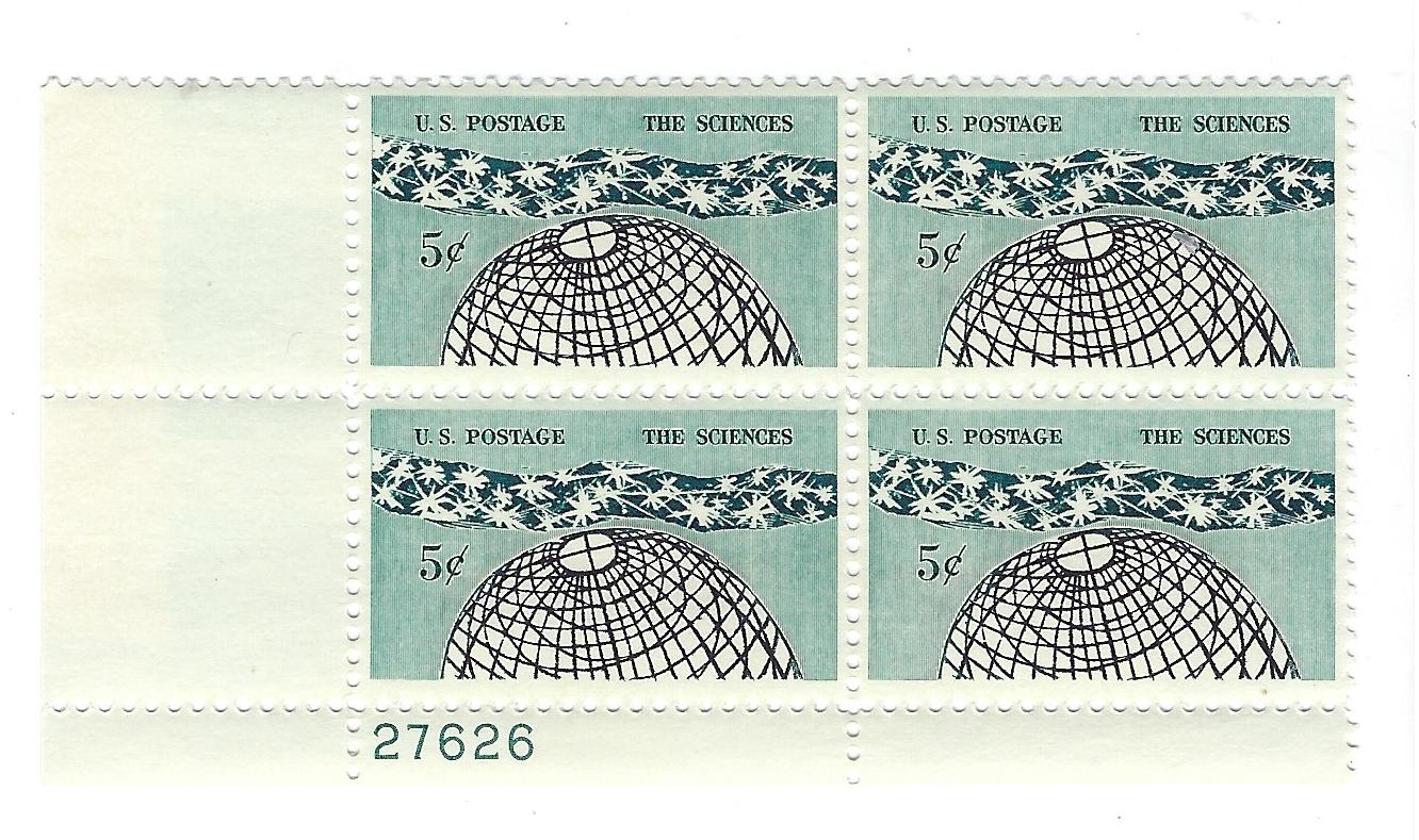 1963 The Sciences Plate Block Of 4 5c Postage Stamps - MNH, OG - Scott 1237`- CX209