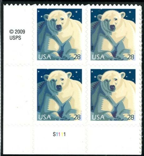 2009 Polar Bear Plate Block Of 4 28c Postage Stamps - Scott 4387 - MNH, OG - DC134