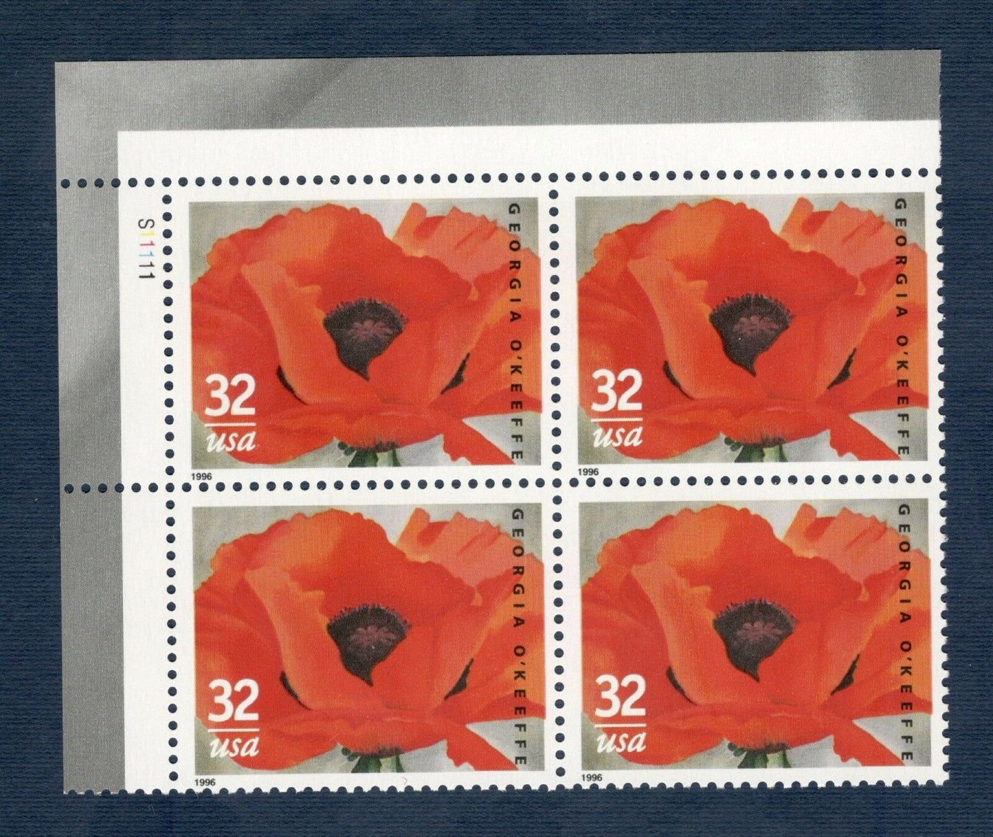 1996 Georgia O'Keeffe Plate Block of 4 32c Postage Stamps - MNH, OG - Scott 3069