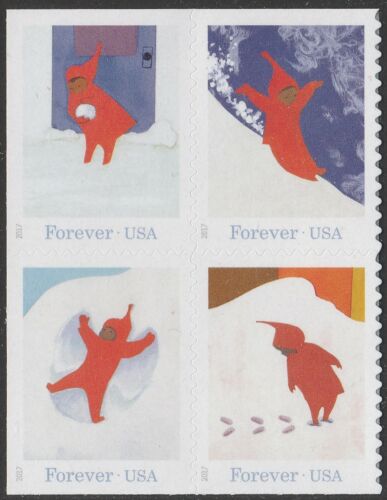 2017 "The Snowy Day" Block of 4 Forever Postage Stamps - MNH, OG - Scott 5243-5246