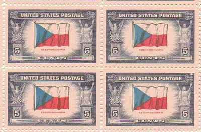 1943 Czechoslovakia Block of 4 5c Postage Stamps - Scott 910 - MNH,OG