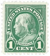 1922-25 Benjamin Franklin Single 1c Postage Stamp - Scott 552 MNH, OG