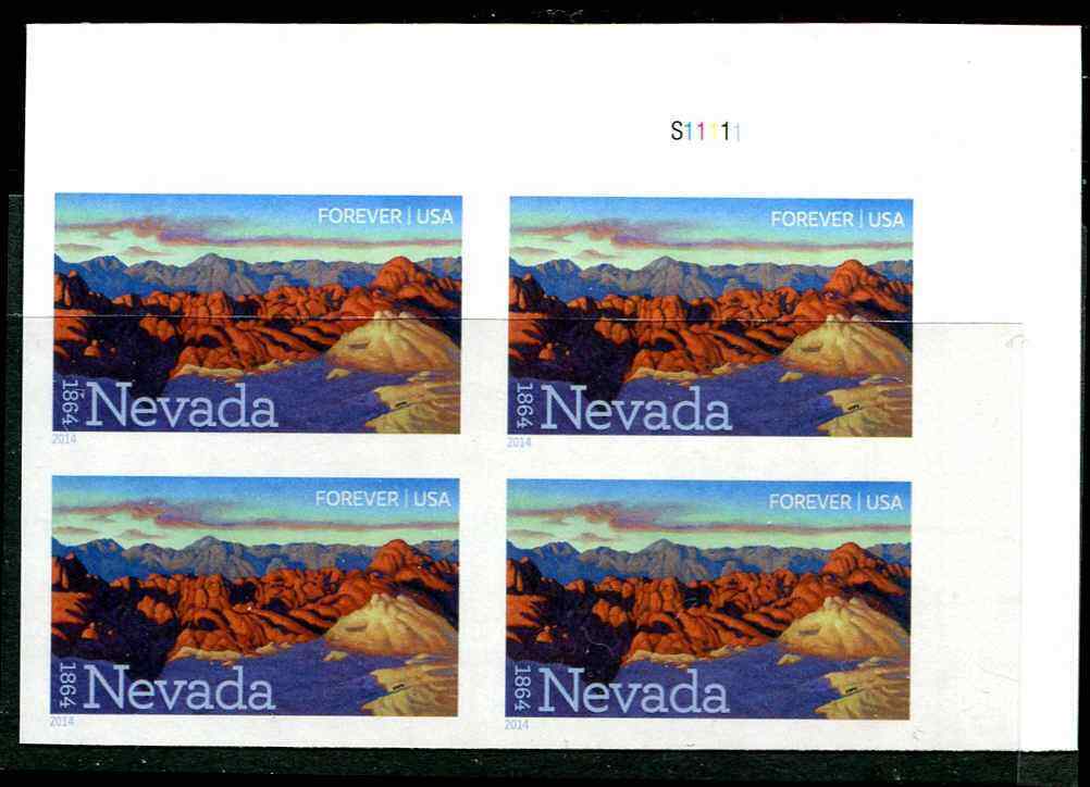 2014 Nevada Plate Block of 4 Forever Postage Stamp - Scott 4907 - MNH - CX799