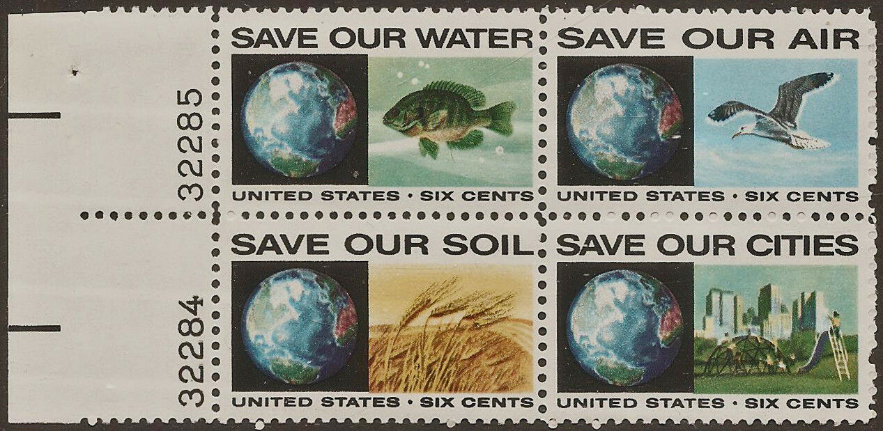 1970 Save Our Soil, Cities, Water, Air Plate Block Of 4 6c Postage Stamps - Scott 1410-1413 - MNH, OG - CX547