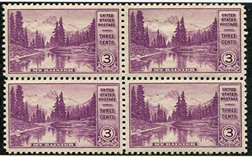 1934 Mt Rainier National Park Block of 4 3c Postage Stamps - Scott 742 - MNH,OG