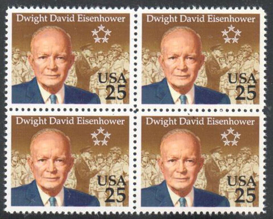 1990 Dwight Eisenhower Block Of 4 25c Postage Stamps Scott 2513 - MNH - CW460