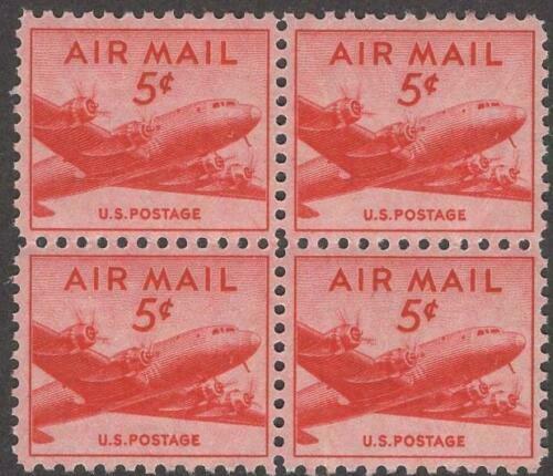 1947 Airmail DC-4 Skymaster Block Of 4 5c Postage Stamps - MNH, OG - Scott# C33 - DS177