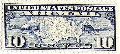 1926 Air Mail 10c Postage Stamp Scott C7 Map And Two Planes MNH,OG