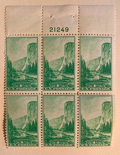 1934 El Capitan - Yosemite Nat'l Park Plate Block of 6 1c Postage Stamps - Scott740 - MNH,OG