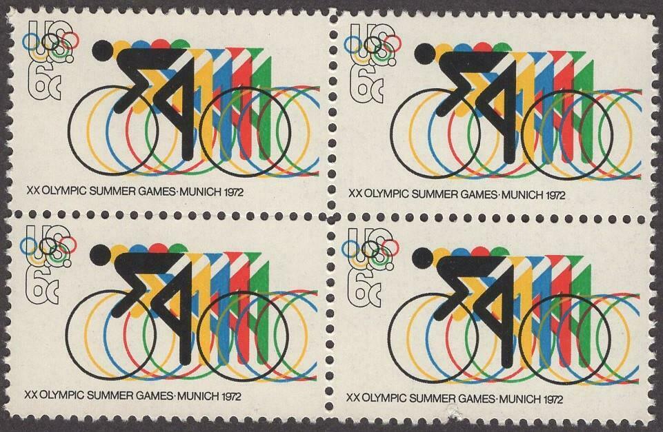 1972 Munich Olympics Cycling Block of 4 8c Postage Stamps - MNH, OG - Scott 1460