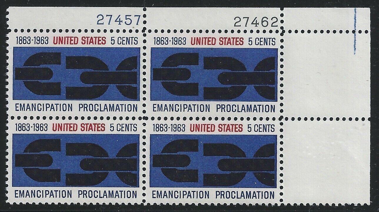 1963 Emancipation Proclaimation Plate Block Of 4 5 Cent Postage Stamps - MNH, OG - Scott 1233 - CX318