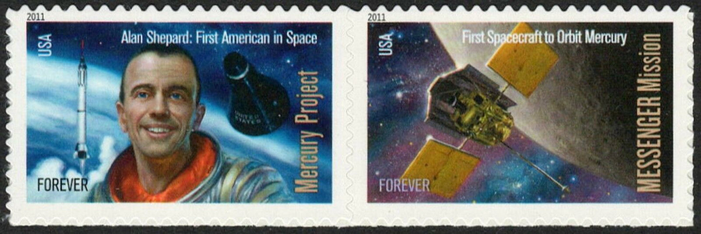 2011 Space Firsts Connected Pair of "Forever" Postage Stamps - MNH, OG - Scott 4527-4528