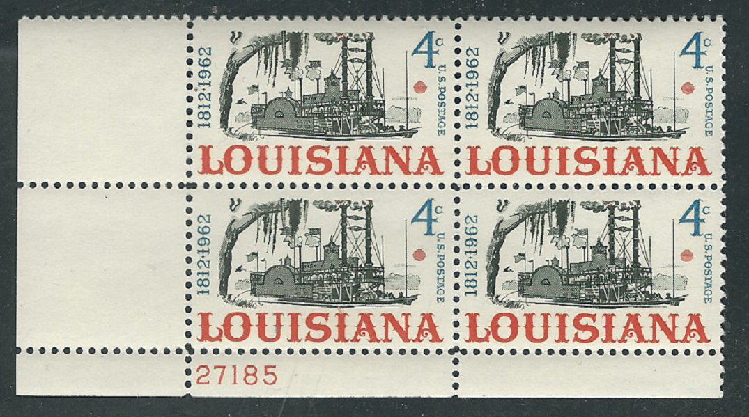 1962 Louisiana Statehood Plate Block Of 4 4c Postage Stamps - Scott 1197 - MNH, OG - CX494