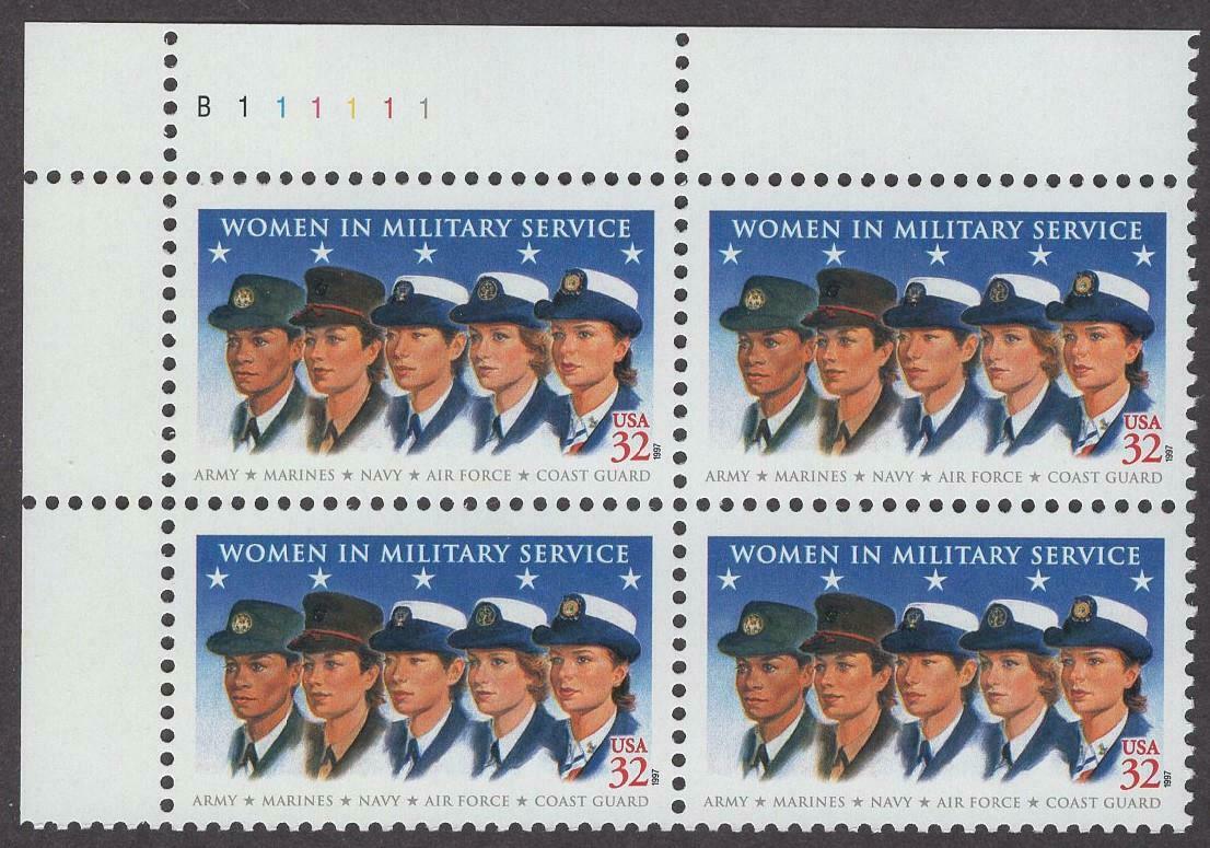 1997 Women in Military Service Plate Block of 4 32c Postage Stamps - MNH, OG - Scott 3174