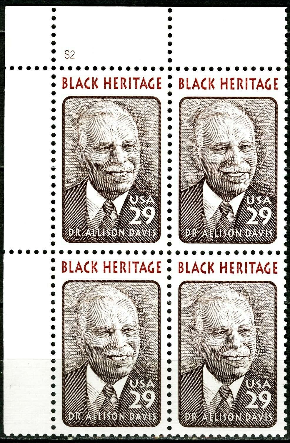 1994 Dr Allison Davis- Black Heritage Plate Block Of 4 29c Postage Stamps - Scott 2816 - MNH, OG - CW275